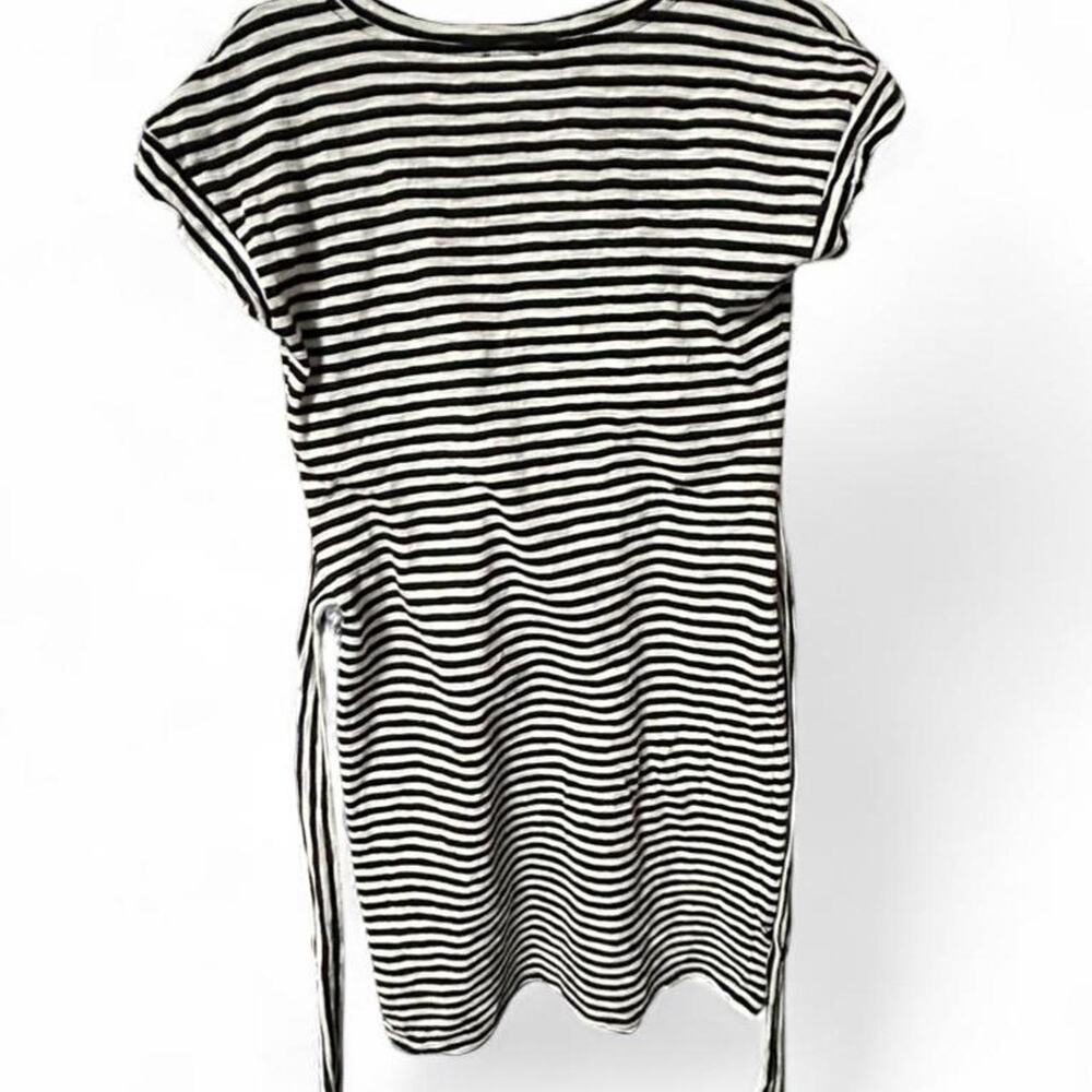 XXS J Crew black and white striped baby tee shirt dress w back tie sash